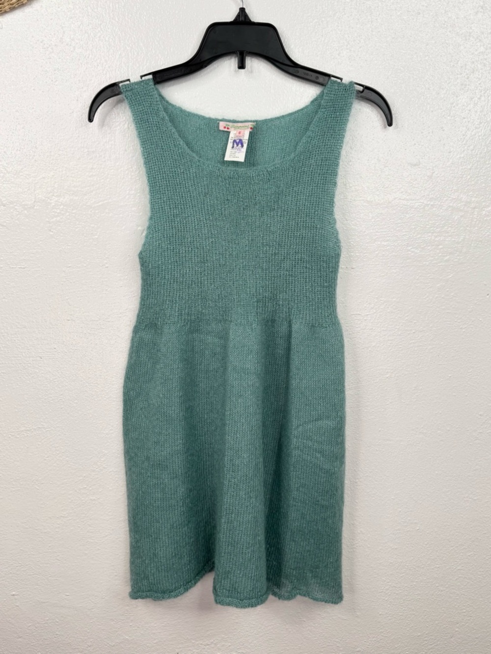 Bonpoint Dress Girls Size 6 Teal Green A-Line Knit Sleeveless Knee Length